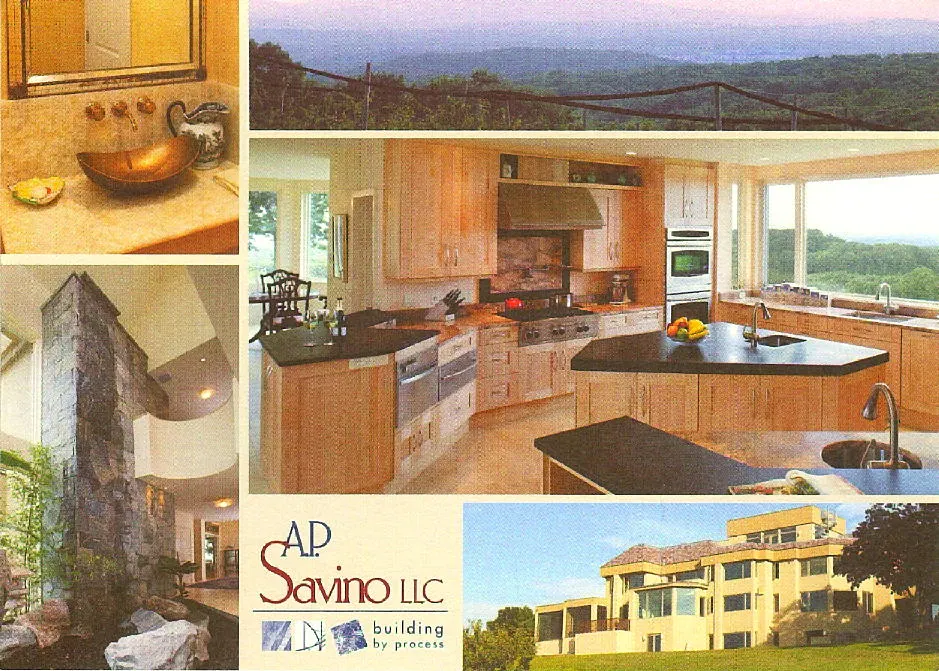 A.P. Savino builder award page showing project photographs including a screened porch