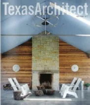 Texas Architect cover showing a stone fireplace on a screened porch