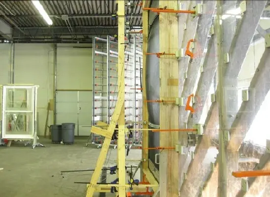 A Screen Wall panel mounted in a test frame in the workshop