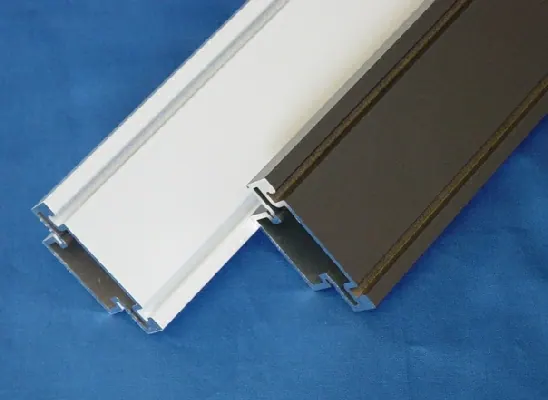 Master frame extrusion profiles shown in white and bronze powder coat finishes