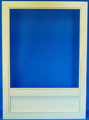Screen Wall System standard layout 4: One divider bar low, with a solid kick panel below it.